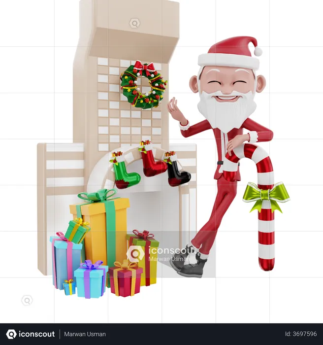 Feliz Papai Noel mostrando decoração de Natal  3D Illustration