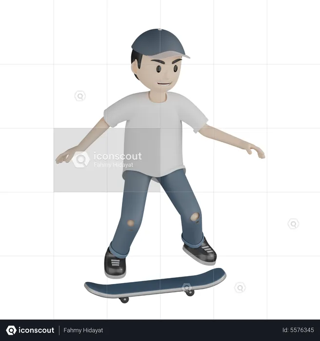 Feliz skater jugando patineta  3D Illustration