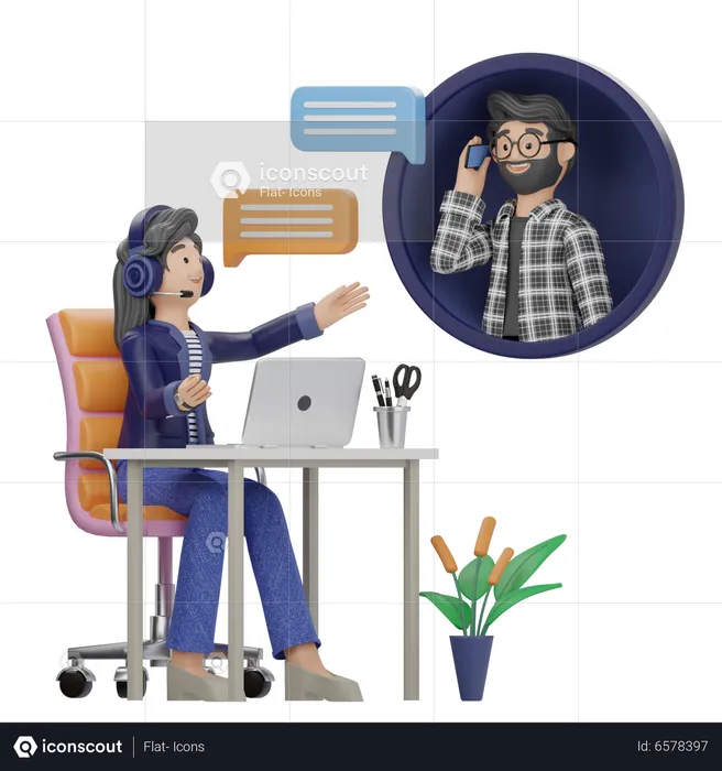 Female agent talking with male customer  3D Illustration