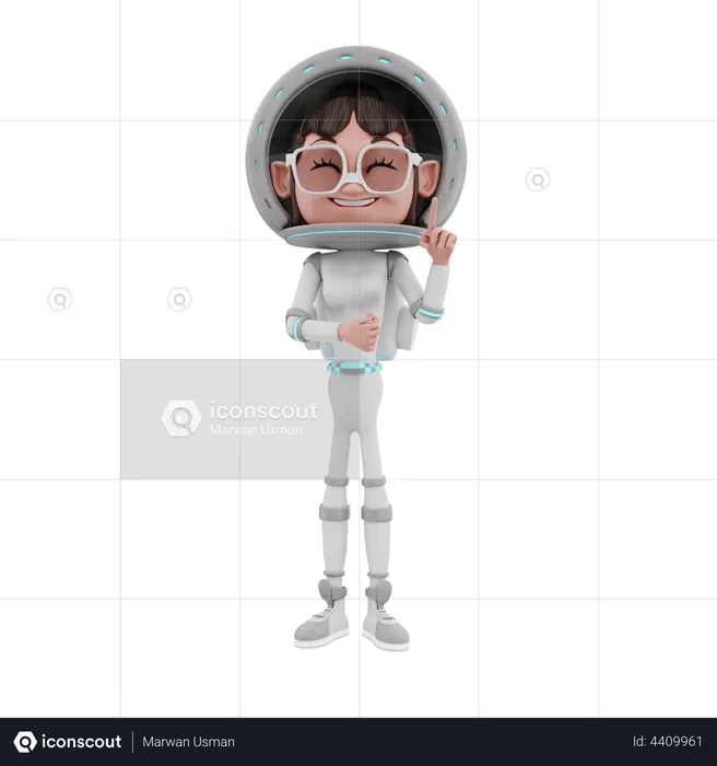 Female Astronaut pointing up finger  3D Illustration
