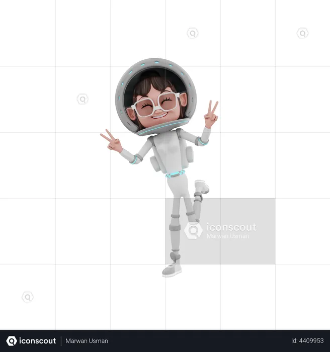 Female Astronaut showing victory sign  3D Illustration