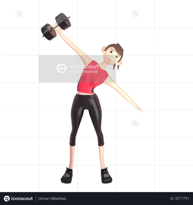 Female bodybuilder doing exercise with dumbbells  3D Illustration