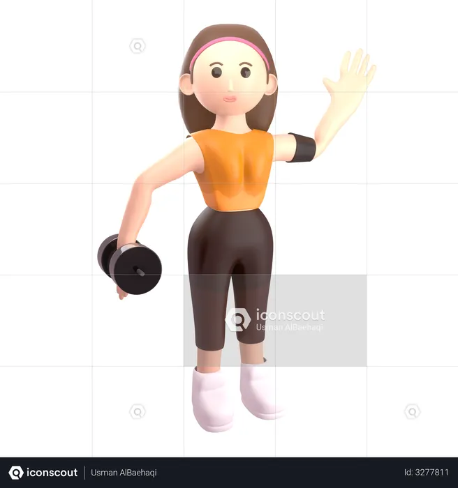 Female bodybuilder doing exercise with dumbbells  3D Illustration