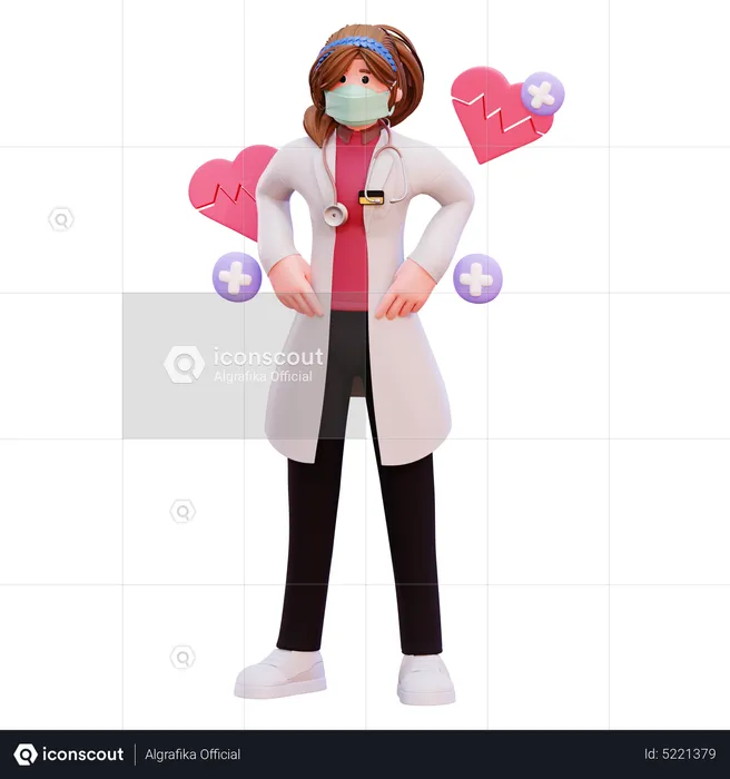 Female cardiogram specialist doctor  3D Illustration