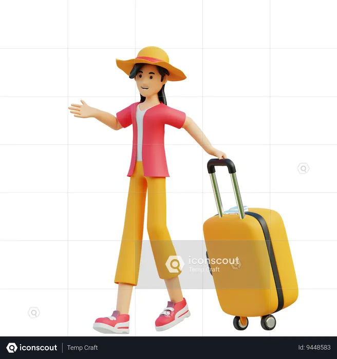 Female Carrying Suitcase  3D Illustration