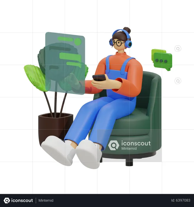 Female chatting on sofa  3D Illustration