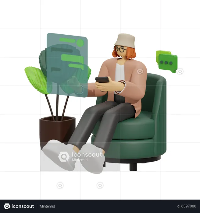 Female chatting on sofa  3D Icon