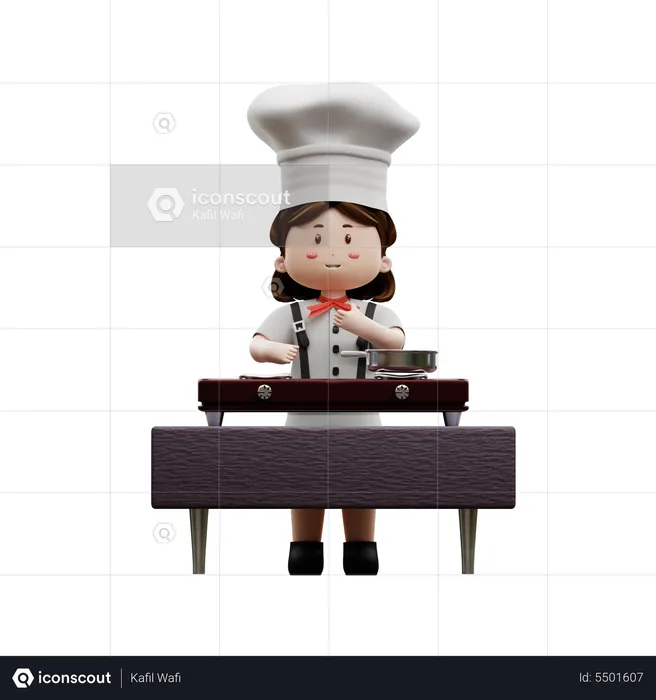 Female Chef Cooking In The Kitchen  3D Illustration