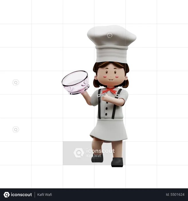 Female Chef Holding A Bowl  3D Illustration