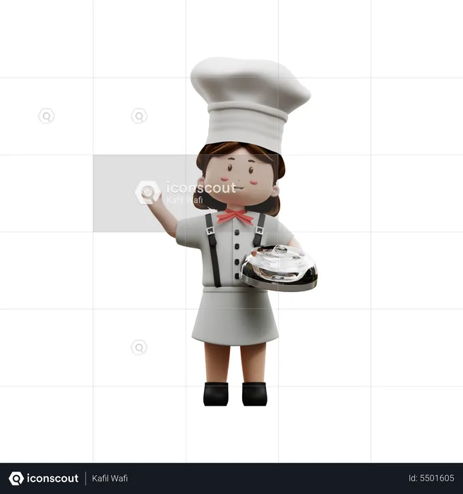 Female Chef Holding A Food Container  3D Illustration