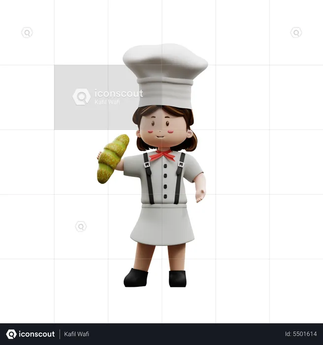 Female Chef Holding Bread  3D Illustration