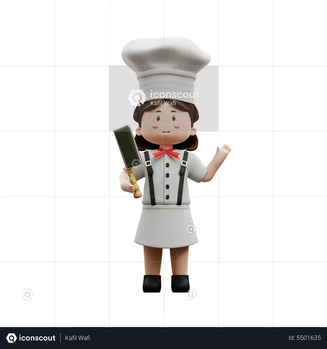 Female Chef Holding Knife  3D Illustration