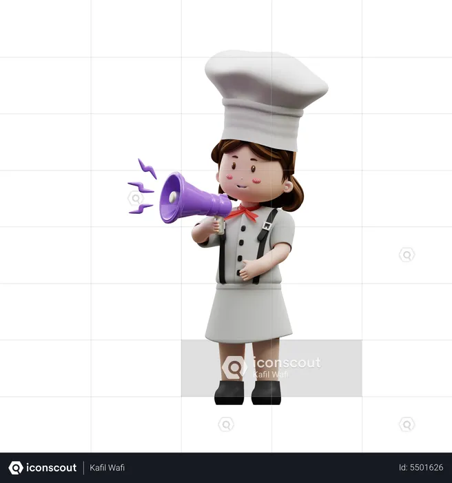 Female Chef Holding Megaphone  3D Illustration