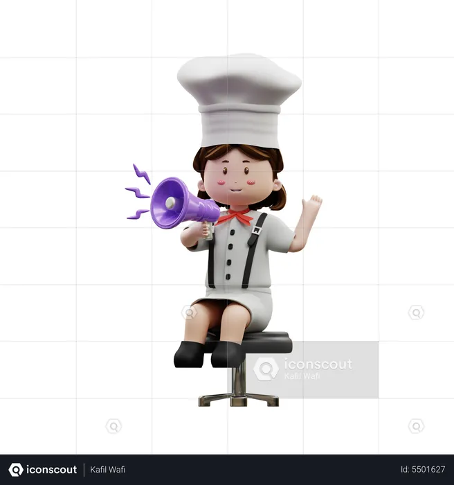 Female Chef Holding Megaphone  3D Illustration