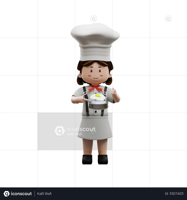 Female Chef With Fried Egg  3D Illustration