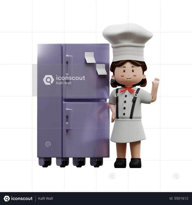 Female Chef With Refrigerator  3D Illustration