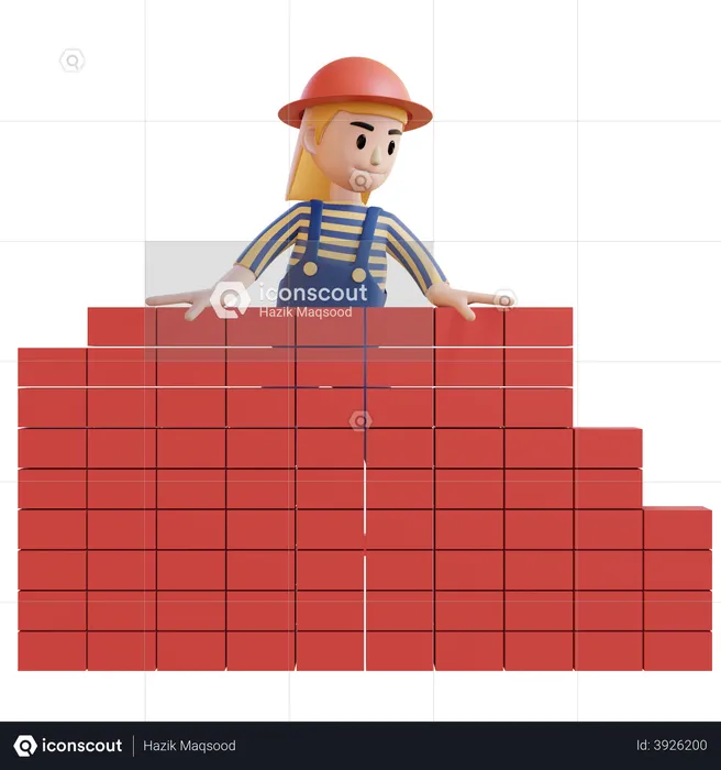 Female Construction worker building map  3D Illustration