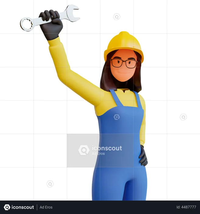 Female Construction worker holding wrench  3D Illustration