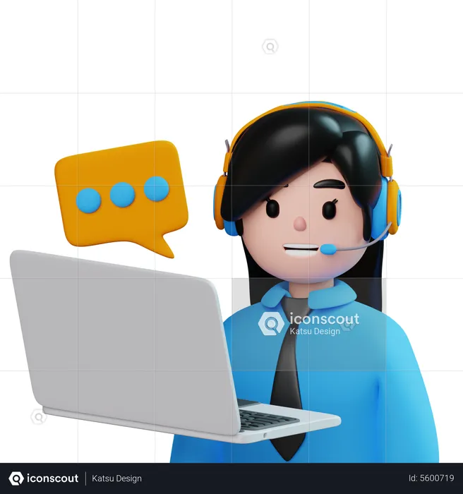 Female Costumer Service With Laptop  3D Icon