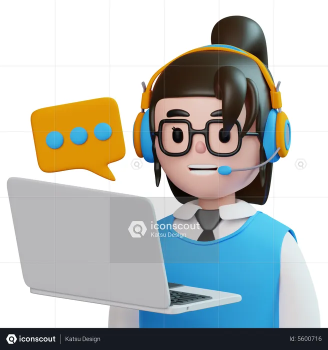 Female Customer Call Service D With Laptop  3D Icon