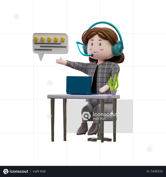 Female customer care agent asking to rate service  3D Illustration