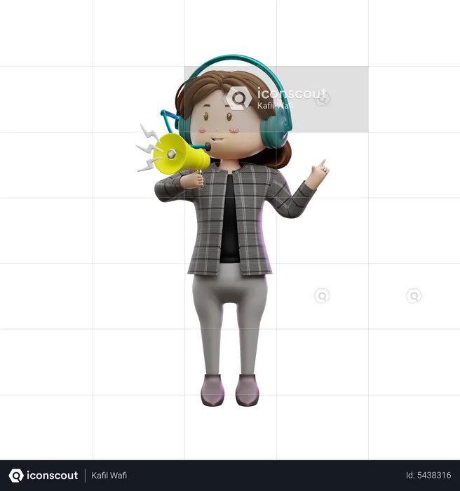 Female customer care agent doing megaphone announcement  3D Illustration