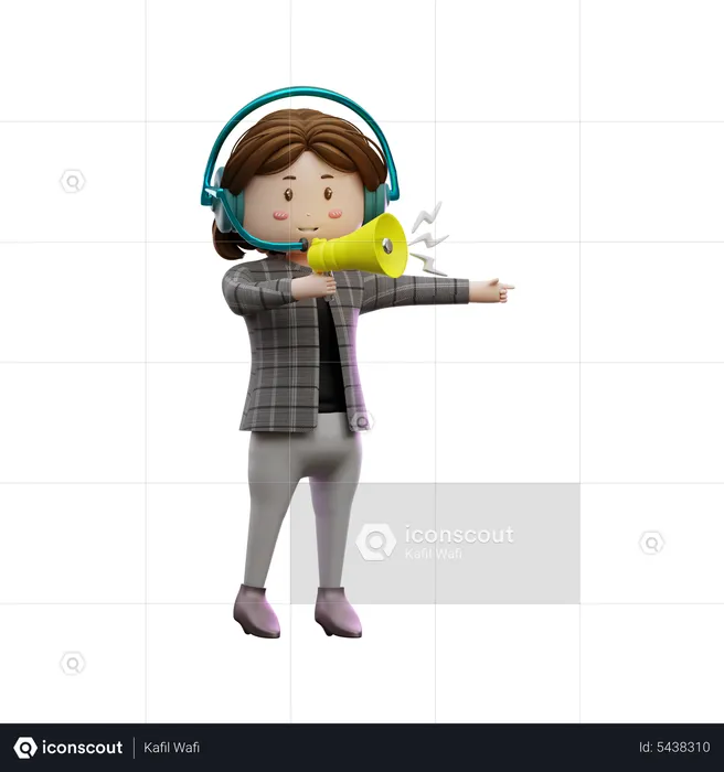 Female customer care agent doing megaphone announcement  3D Illustration