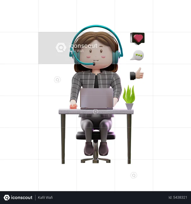 Female customer care agent working in office  3D Illustration