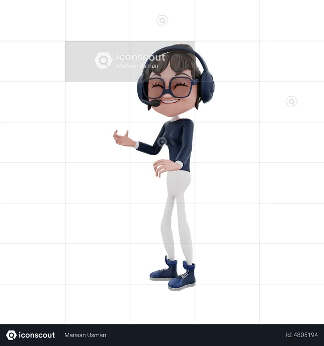 Female customer care employee wearing headphone  3D Illustration