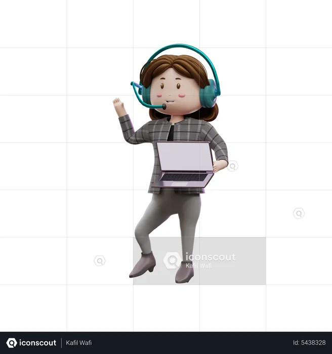 Female customer care executive hold laptop with advertising space  3D Illustration