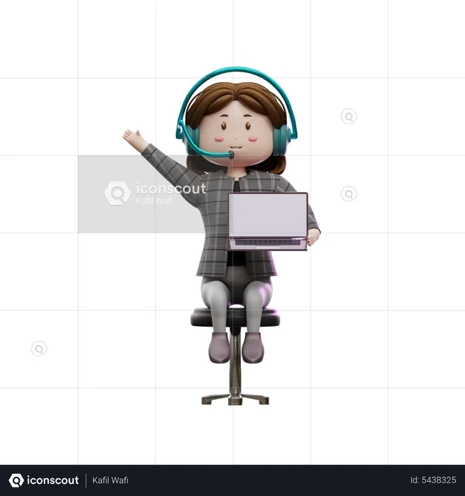 Female customer care executive hold laptop with blank space  3D Illustration