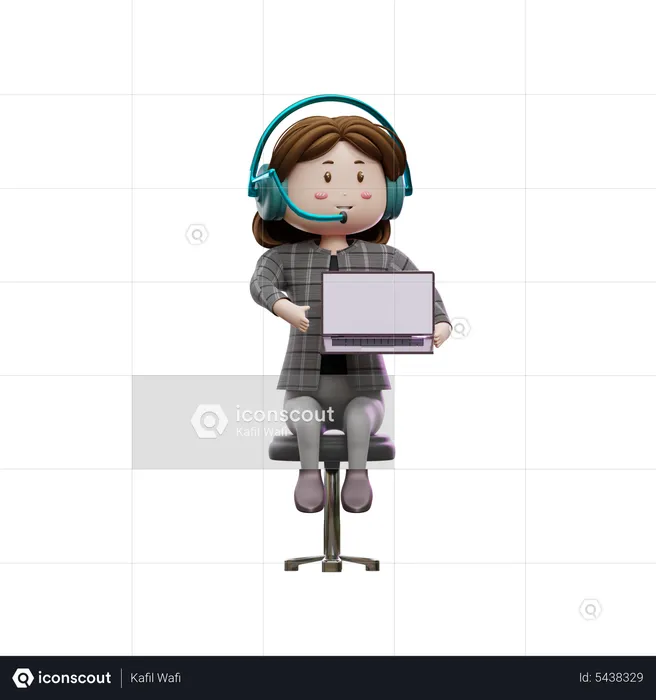Female customer care executive sitting on chair  3D Illustration