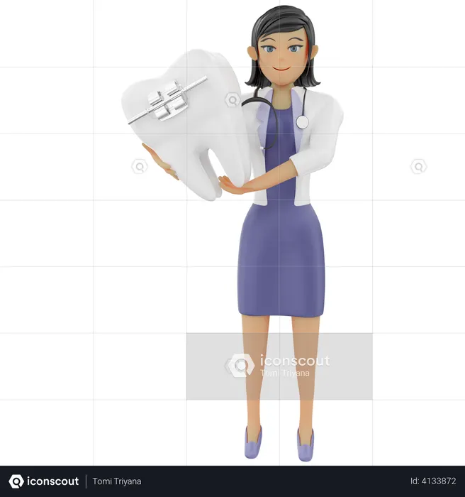 Female dentist showing dental braces  3D Illustration