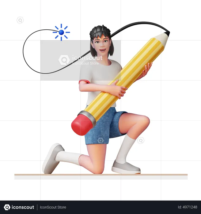 Female designer Holding Pencil  3D Illustration