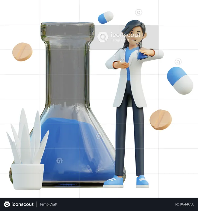 Female doctor brought a laboratory flask  3D Illustration