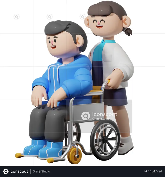 Female Doctor Drive Patient in Wheelchair  3D Illustration