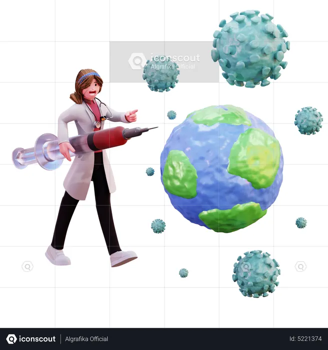 Female doctor fighting with coronavirus  3D Illustration