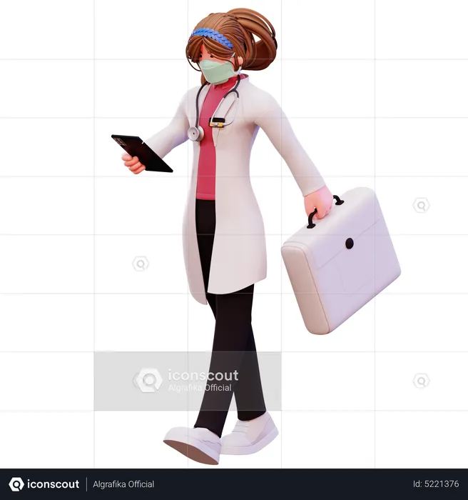 Female doctor going to hospital  3D Illustration