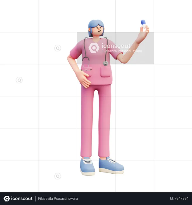 Female Doctor Holding Capsule  3D Illustration