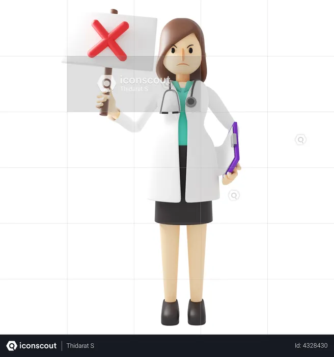 Female doctor holding incorrect mark board  3D Illustration