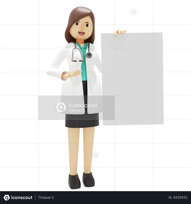 Female doctor holding placard  3D Illustration
