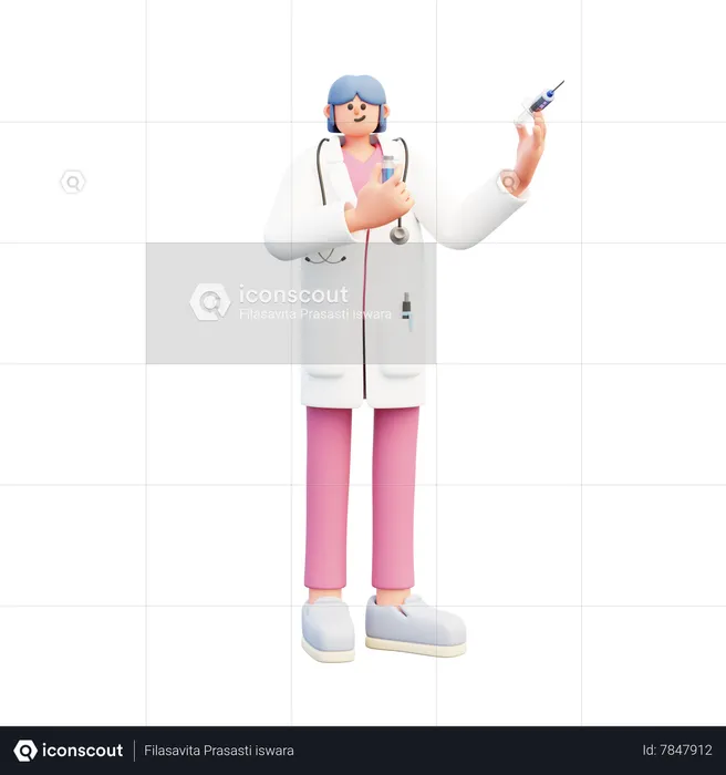 Female Doctor Holding Vaccine And Syringe  3D Illustration