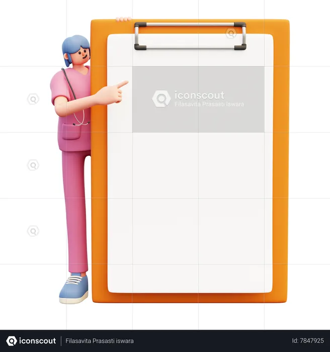 Female Doctor Looking Out Big Clipboard  3D Illustration