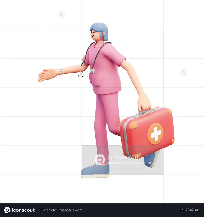 Female Doctor Running For Medical Emergency  3D Illustration