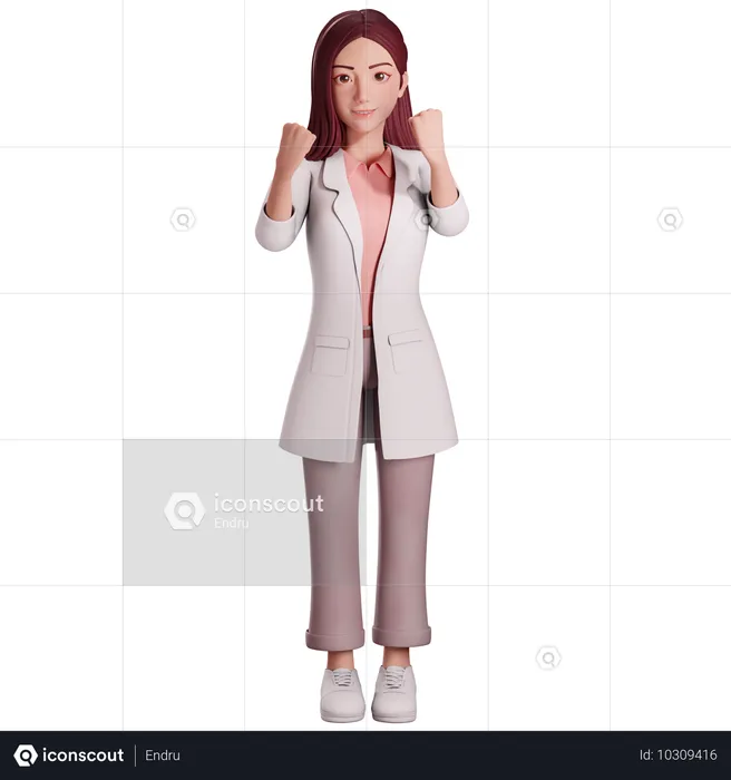 Female doctor showing fist hand gesture with her both hands to celebrating  3D Illustration