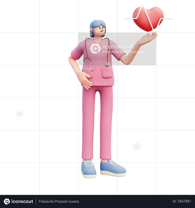 Female Doctor Showing Heartbeat  3D Illustration