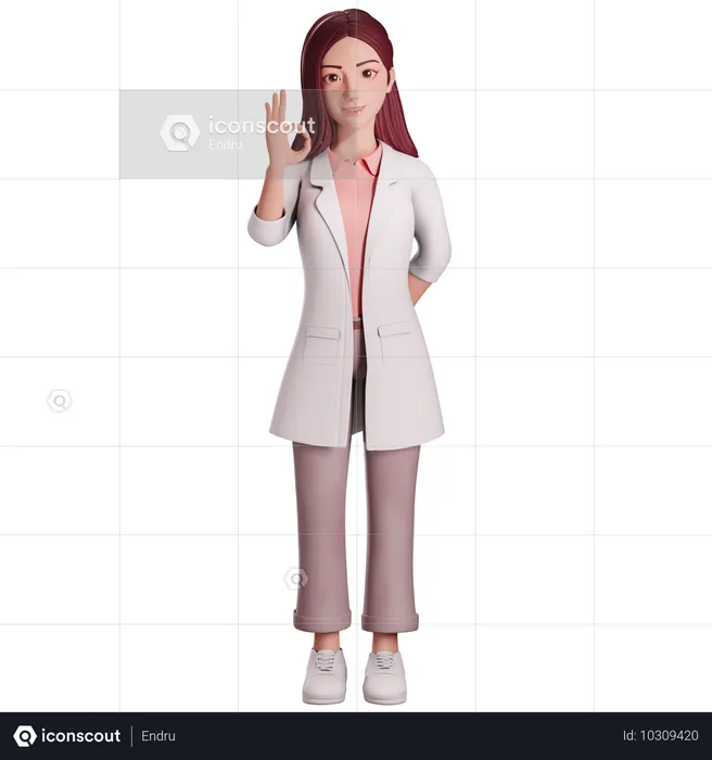 Female doctor showing ok hand gesture with her right hand  3D Illustration