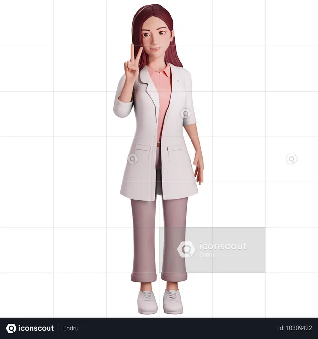 Female doctor showing peace hand gesture with her right hand  3D Illustration