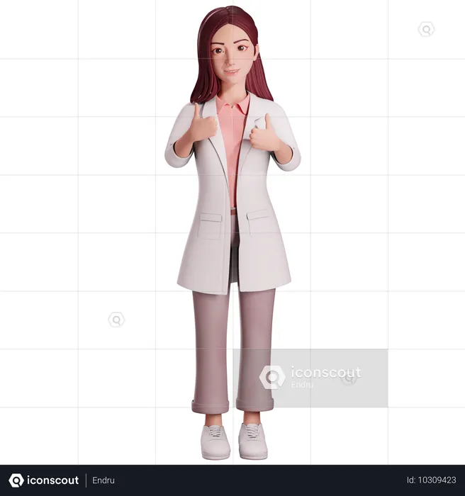 Female doctor showing thumbs up gesture with her both hands  3D Illustration