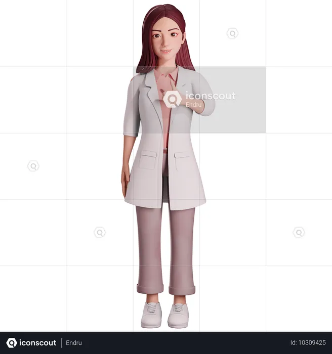 Female doctor showing thumbs up gesture with her left hand  3D Illustration